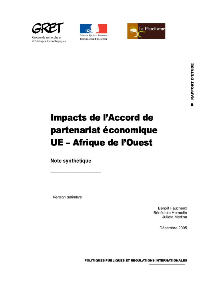 Impacts de l’Accord de partenariat économique UE – Afrique de l’Ouest. Note synthétique