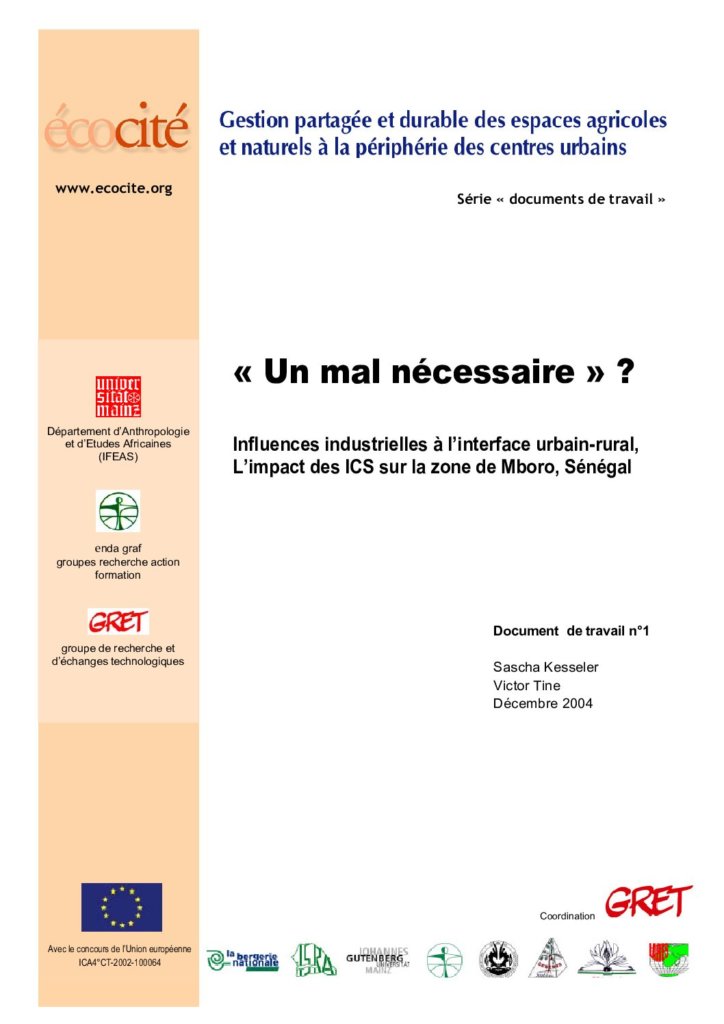 Un mal nécessaire ? Influences industrielles à l’interface urbain-rural : l’impact des ICS sur la zone de Mboro, Sénégal