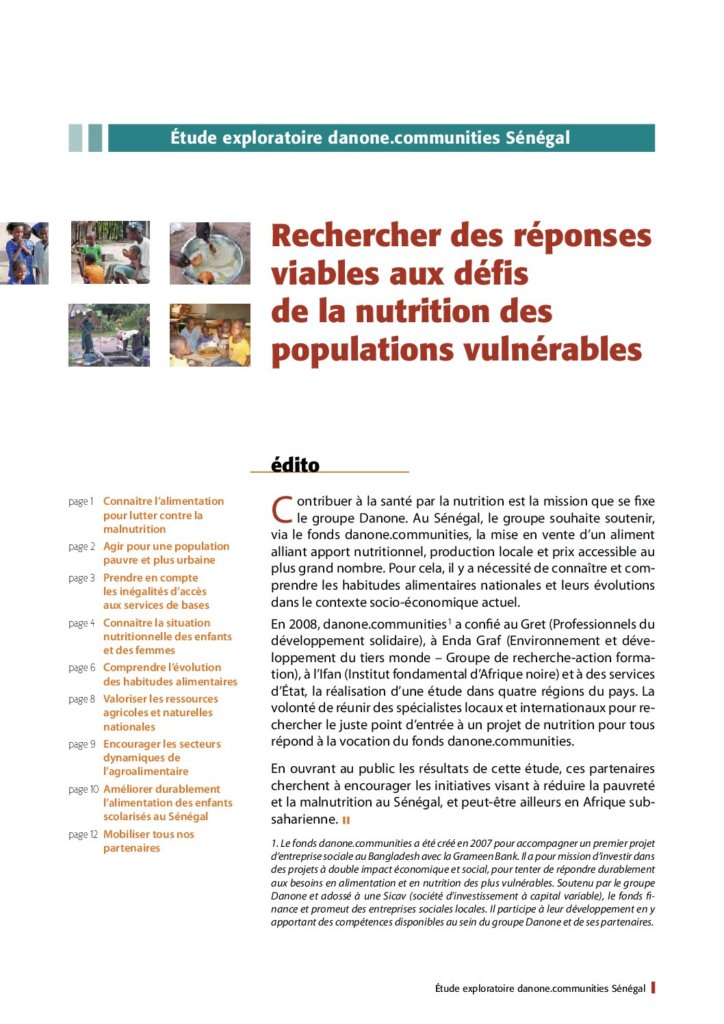 Rechercher des réponses viables aux défis de la nutrition des populations vulnérables : synthèse de l’étude exploratoire