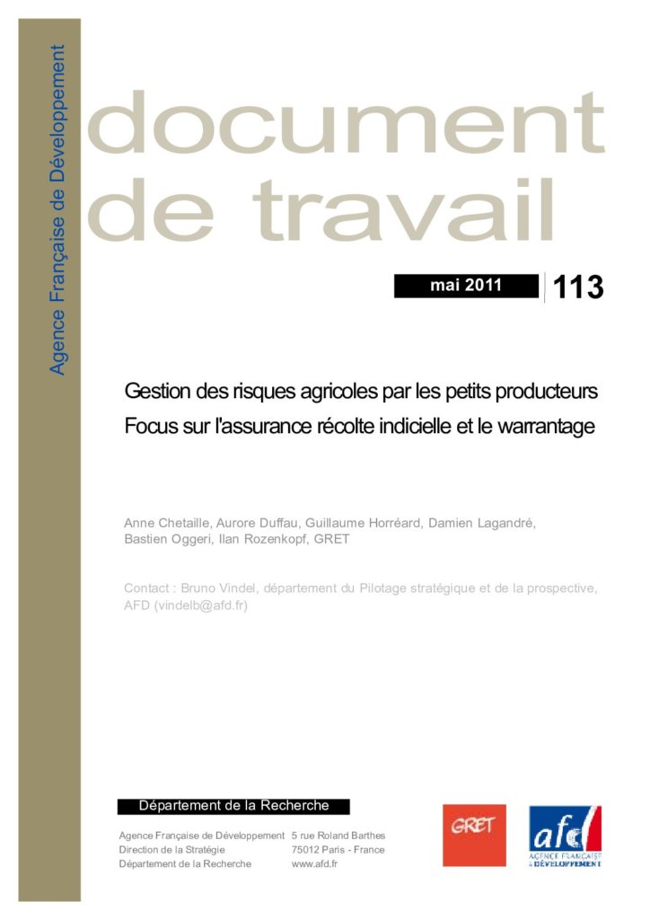 Gestion des risques agricoles par les petits producteurs : focus sur l’assurance récolte indicielle et le warrantage