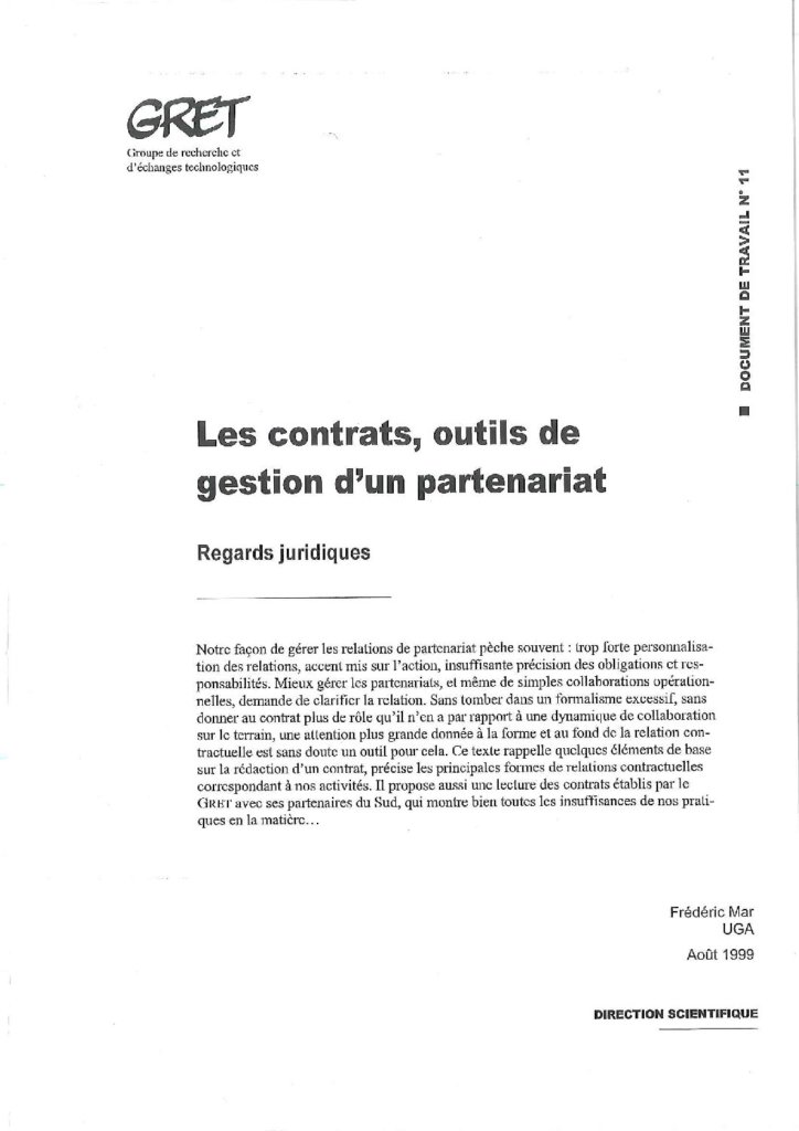 Les contrats, outils de gestion d’un partenariat
