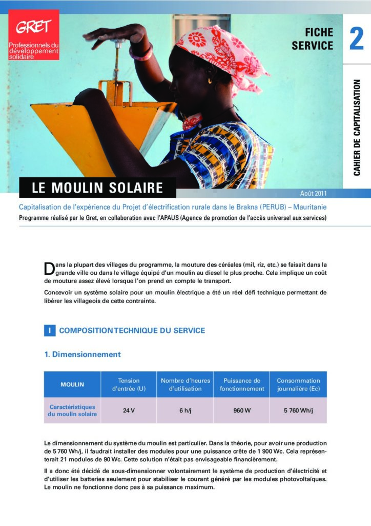 Capitalisation de l’expérience du Projet d’électrification rurale dans le Brakna (PERUB) en Mauritanie