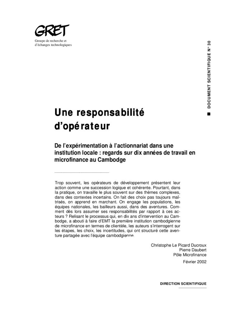 Une responsabilité d’opérateur : de l’expérimentation à l’actionnariat dans une institution locale