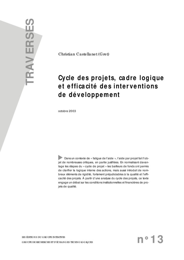 Cycle des projets, cadre logique et efficacité des interventions de développement