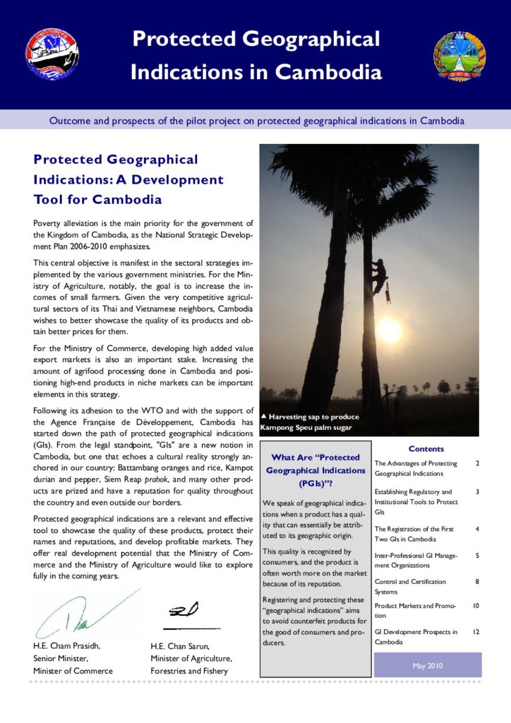 Protected Geographical Indications in Cambodia : Outcome and prospects of the pilot project on protected geographical indications in Cambodia