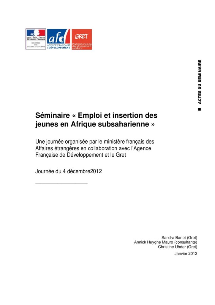 Séminaire “emploi et insertion des jeunes en Afrique subsaharienne”.