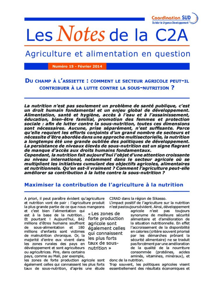 Du champ à l’assiette : comment le secteur agricole peut-il contribuer à la lutte contre la sous-nutrition ?