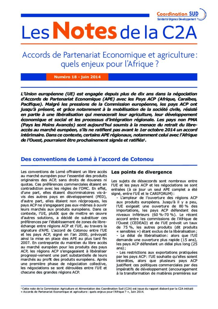 Accords de Partenariat Economique et agriculture : quels enjeux pour l’Afrique ?