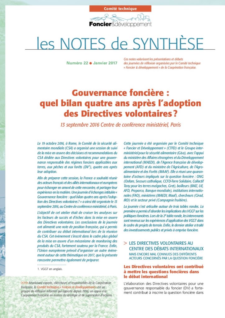 Gouvernance foncière : quel bilan quatre ans après l’adoption des Directives volontaires ?