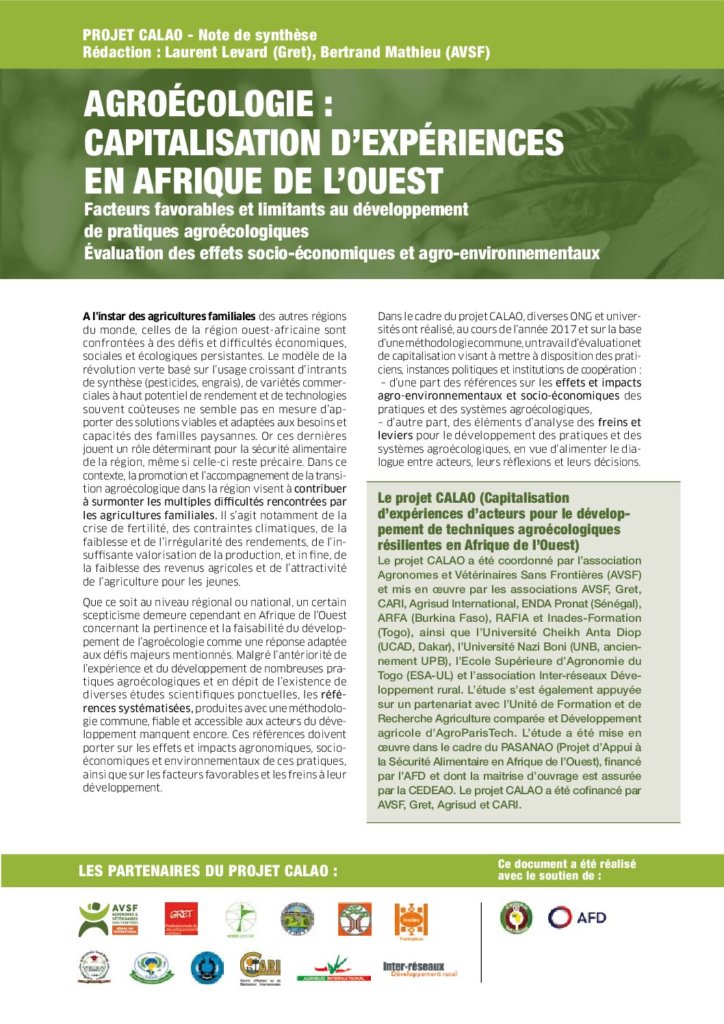 Agroécologie : capitalisation d’expériences en Afrique de l’Ouest