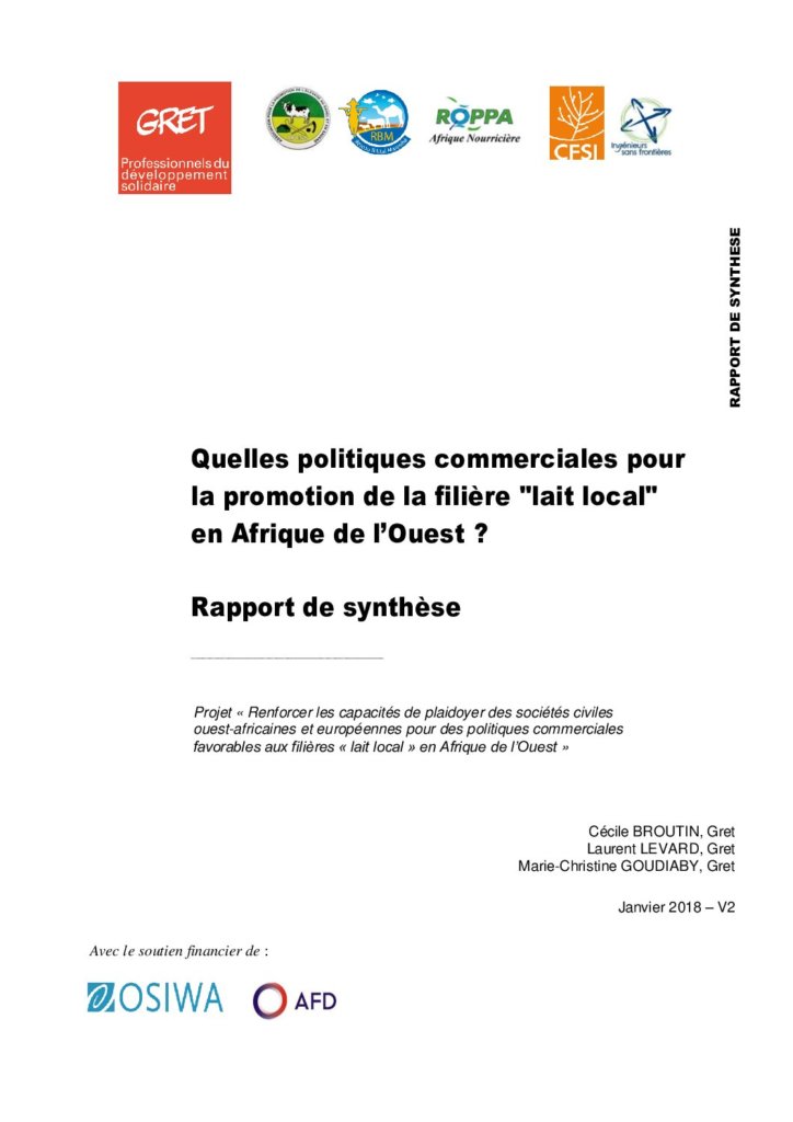 Quelles politiques commerciales pour la promotion du « lait local » en Afrique de l’Ouest ?