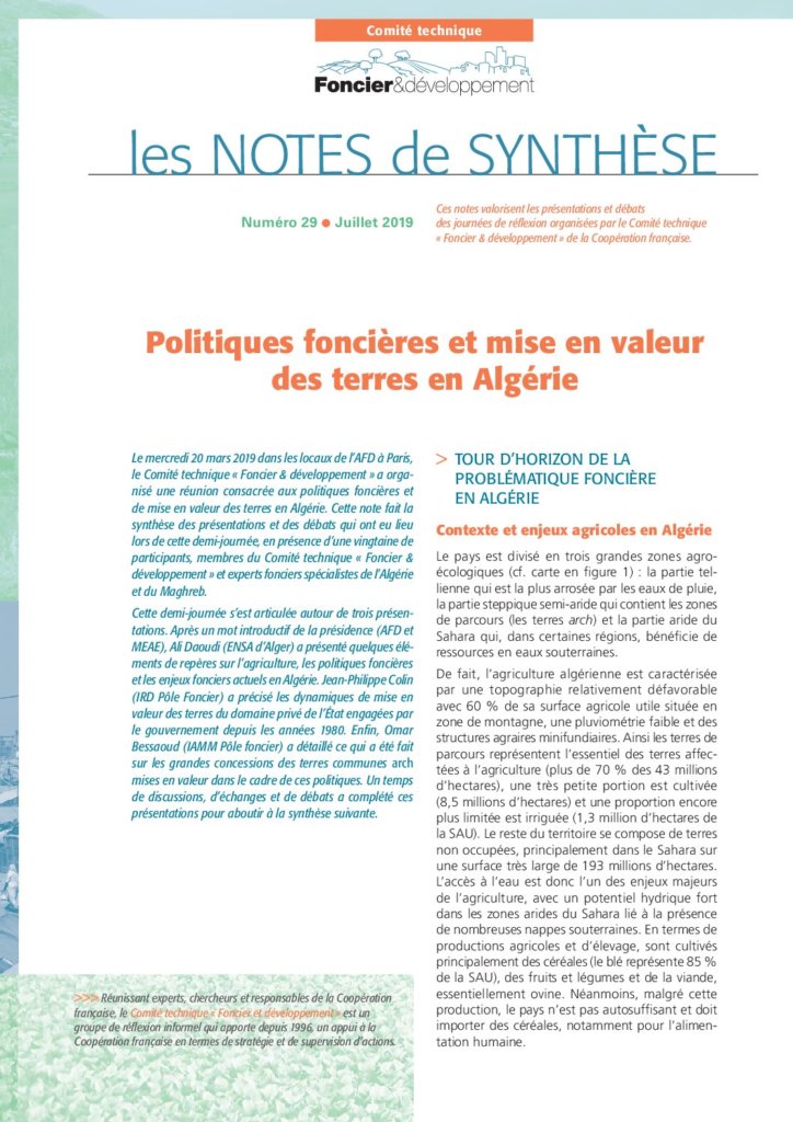 Politiques foncières et mise en valeur des terres en Algérie