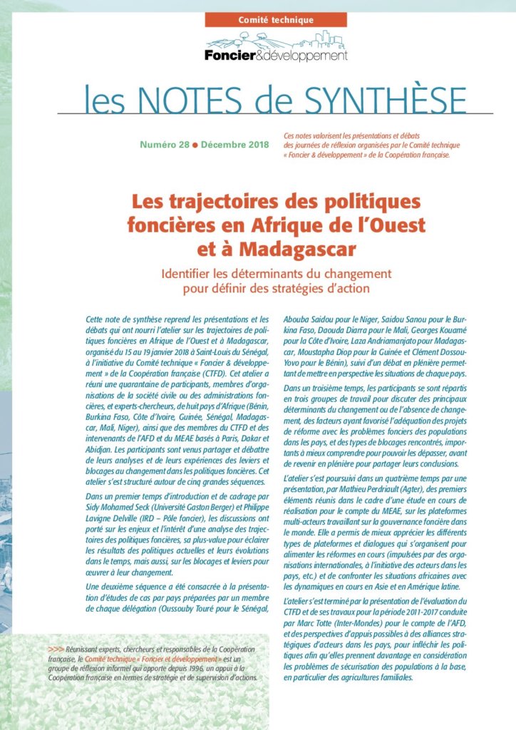 Les trajectoires des politiques foncières en Afrique de l’Ouest et à Madagascar