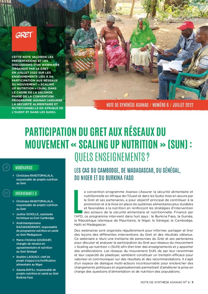 Participation du Gret aux réseaux du mouvement « Scaling Up Nutrition » (SUN)