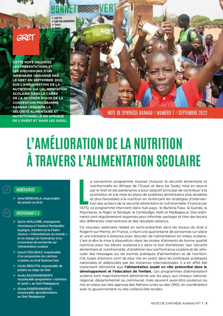 L’amélioration de la nutrition à travers l’alimentation scolaire