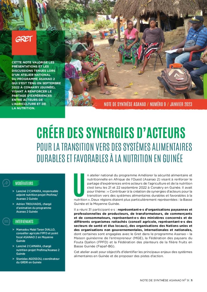 Créer des synergies d’acteurs pour la transition vers des systèmes alimentaires durables et favorables à la nutrition en Guinée