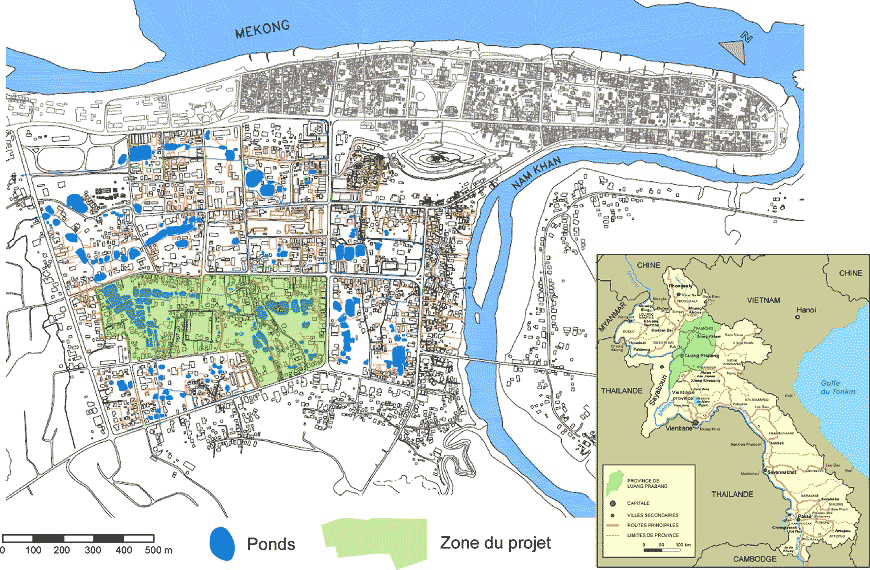 Carte de Luang Prabang montrant l'emplacement du quartier de Ban Mano