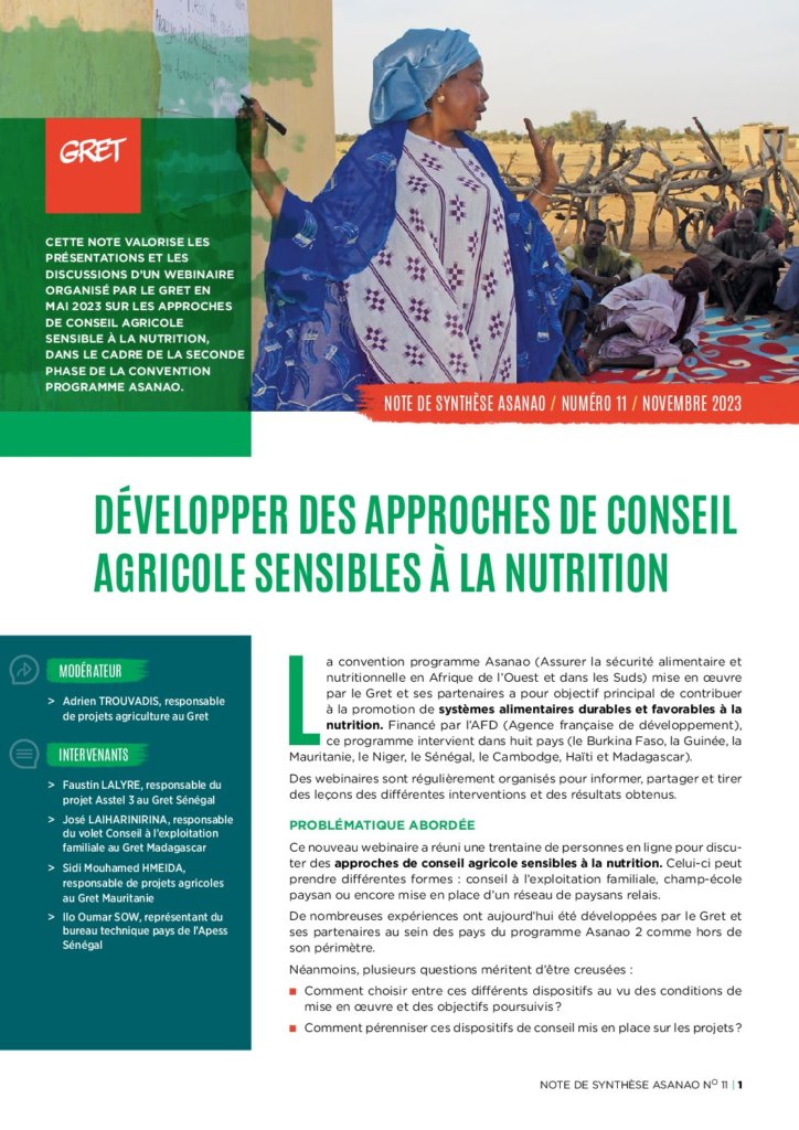 Développer des approches de conseil agricole sensibles à la nutrition