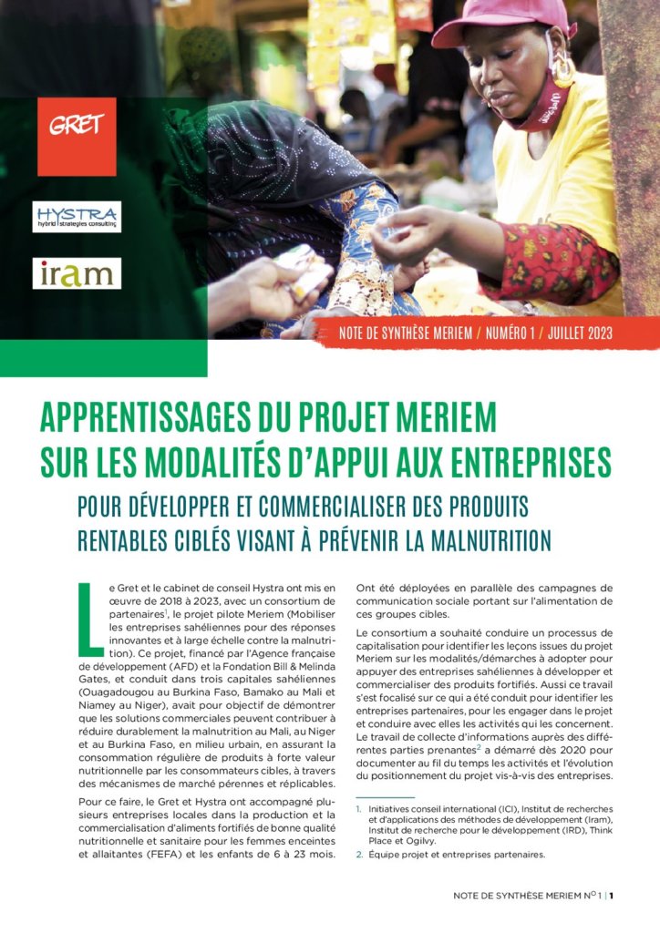 Apprentissages du projet Meriem sur les modalités d’appui aux entreprises