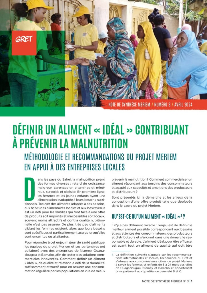 Définir un aliment « idéal » contribuant à prévenir la malnutrition