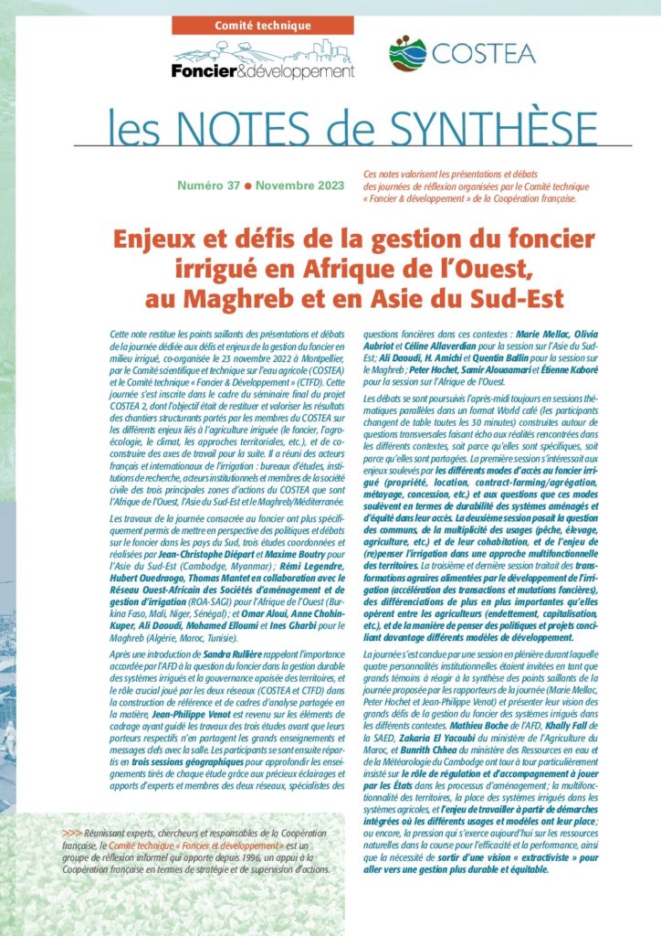 Enjeux et défis de la gestion du foncier irrigué en Afrique de l’Ouest, au Maghreb et en Asie du Sud-Est