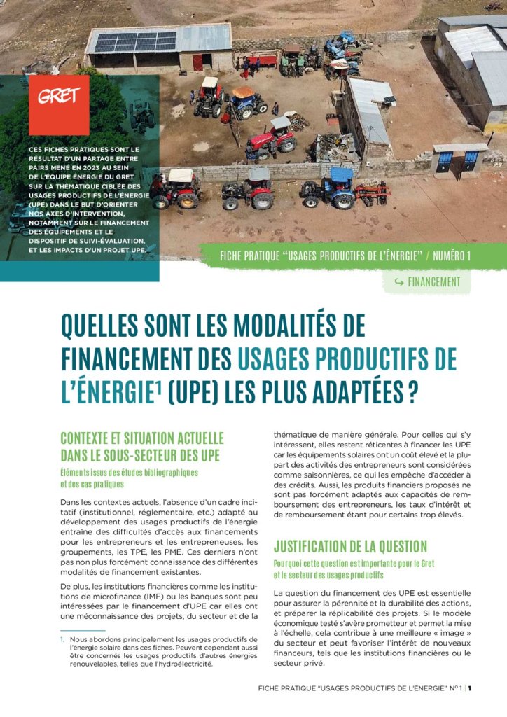 Fiches pratiques « Usages productifs de l’énergie » (UPE)